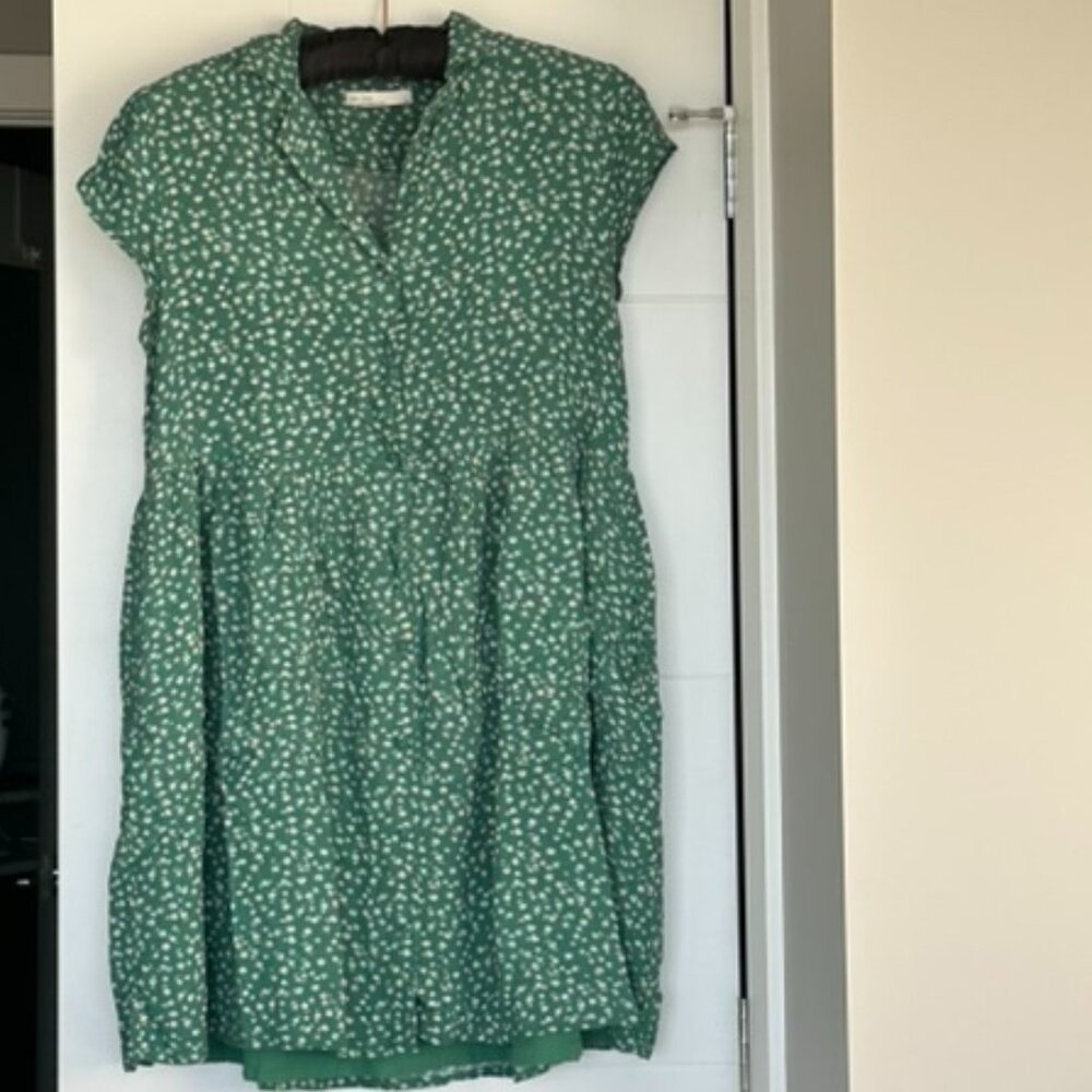 OAK + FORT Green Prairie Print Drop Waist Dress